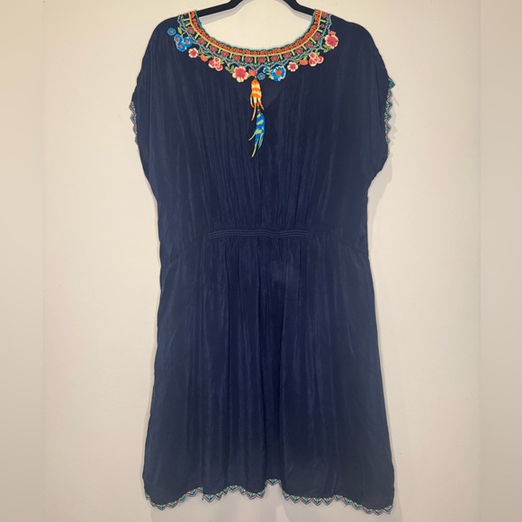 Johnny Was embroidered navy tunic dress with pockets size large - Picture 6 of 7